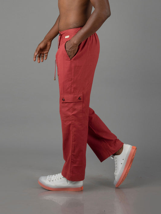 Jharkhand Handloom Textile Unisex Maroon Wide Leg Pant