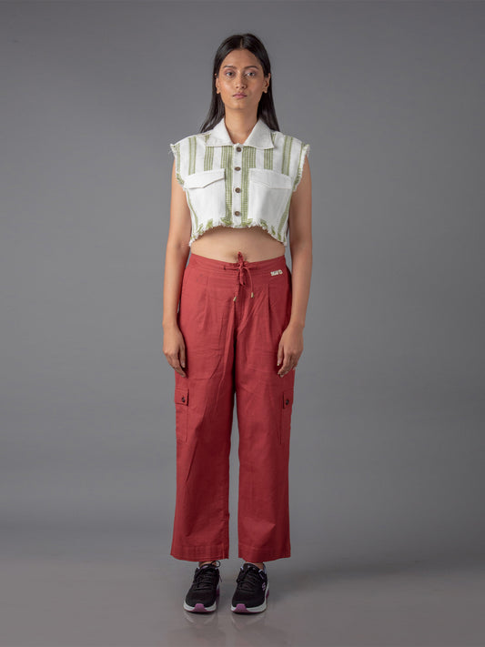 Jharkhand Handloom Textile Unisex Maroon Wide Leg Pant