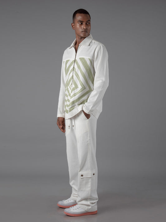 Mitered Shacket and over Length Straight Pant