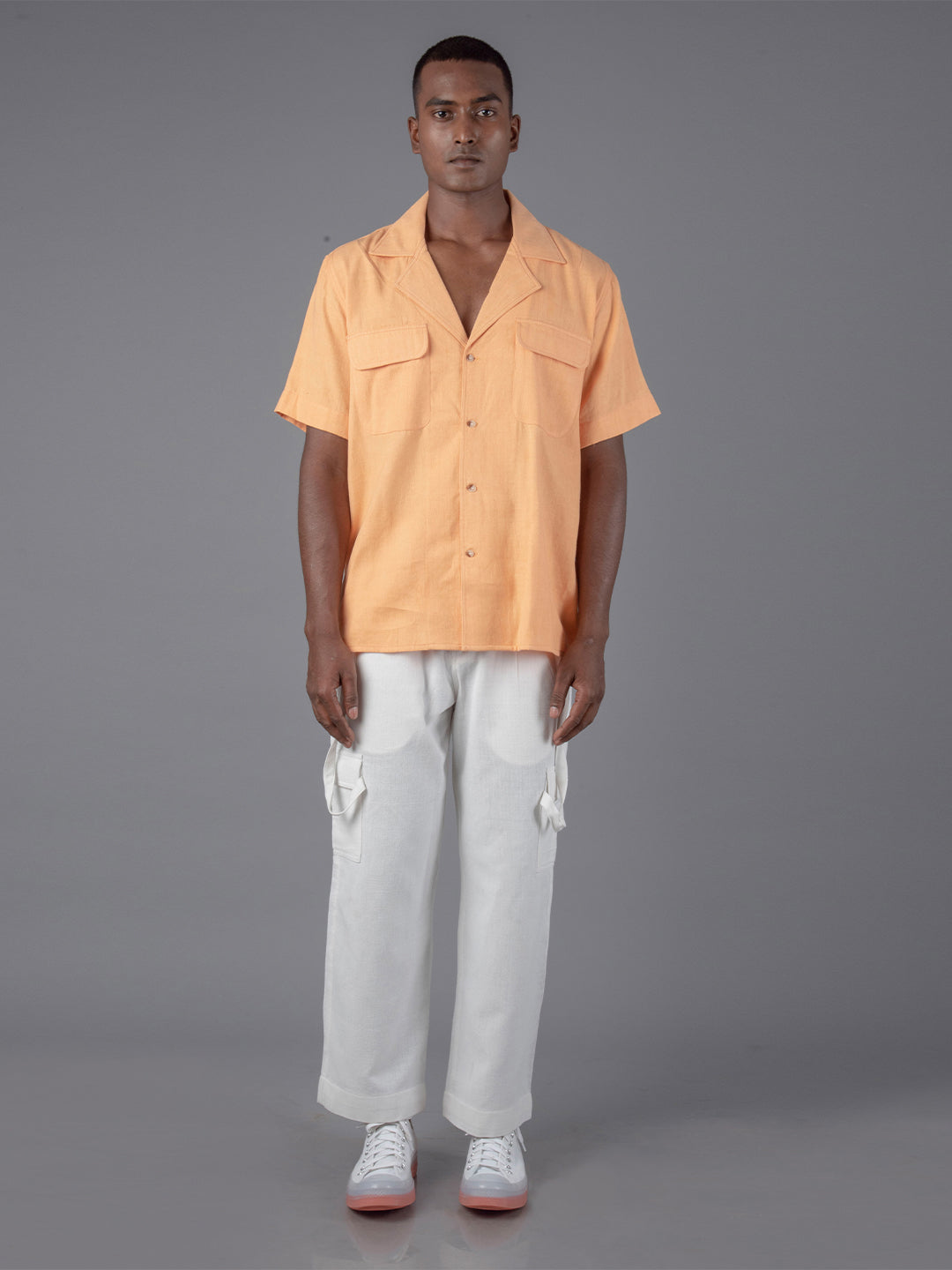 Handloom cotton Unisex camp collar shirt