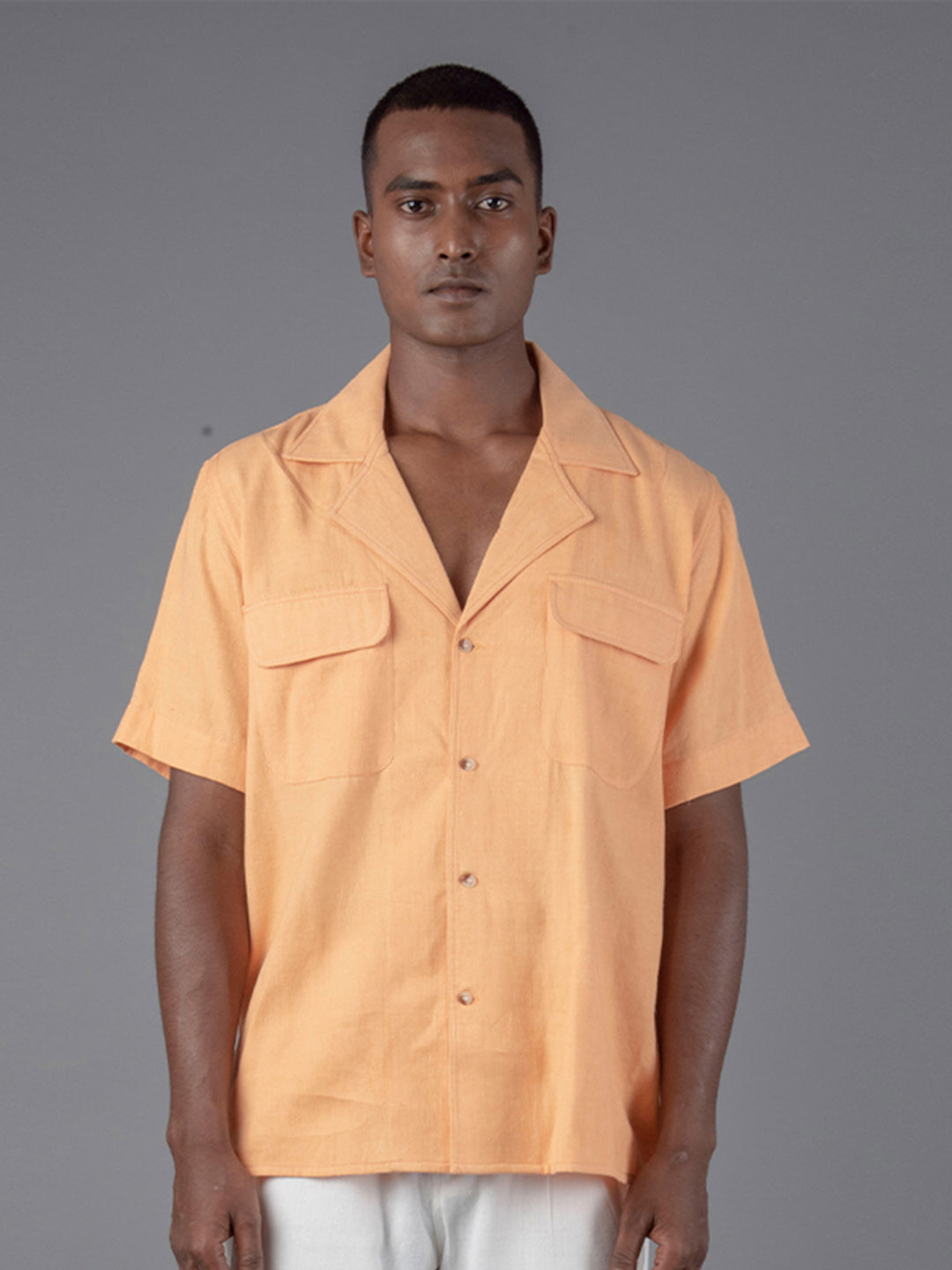 Handloom cotton Unisex camp collar shirt