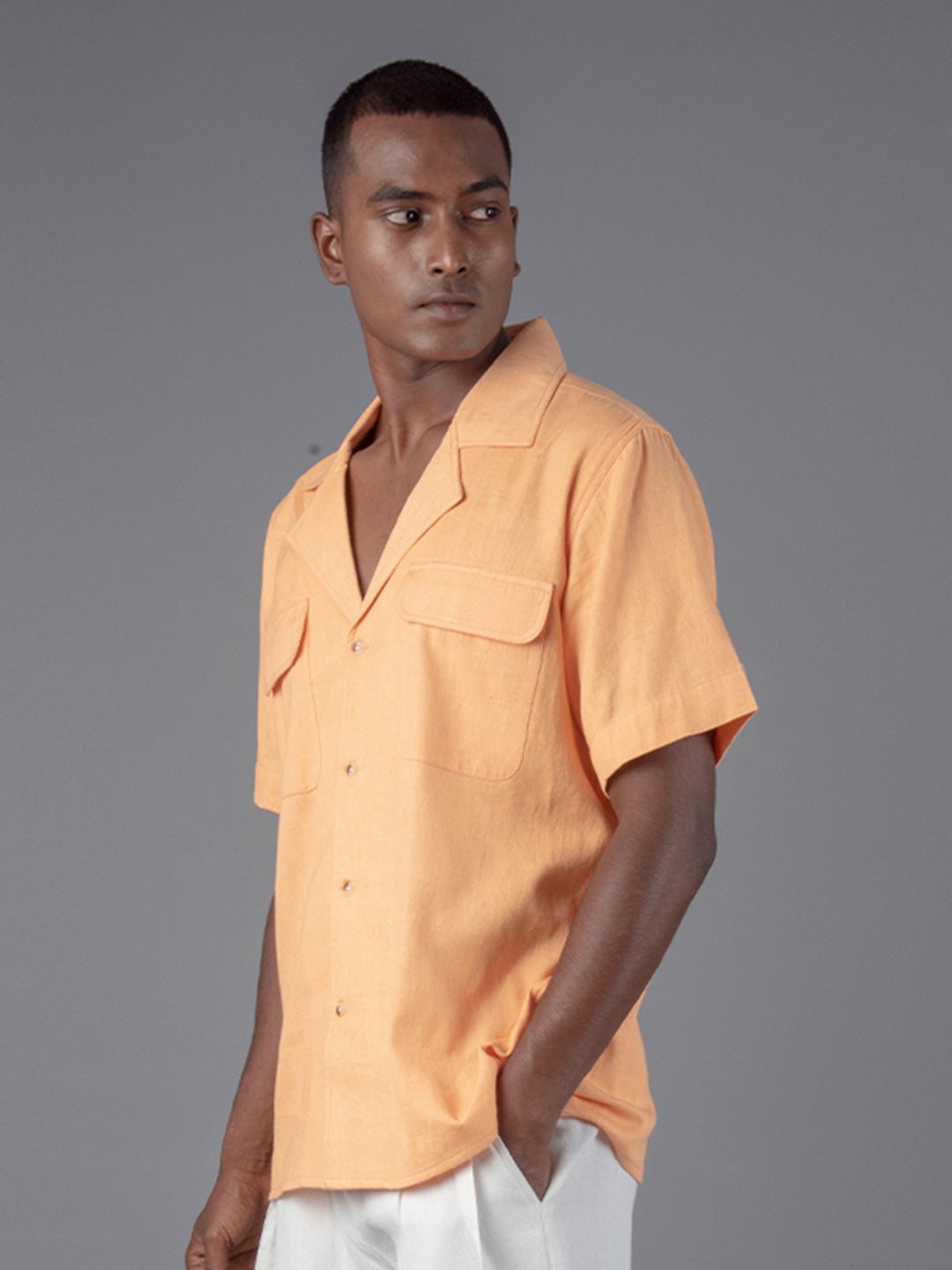 Handloom cotton Unisex camp collar shirt