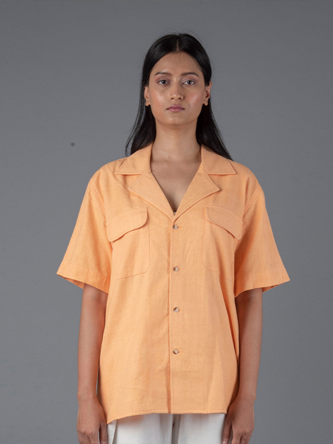 Handloom cotton Unisex camp collar shirt