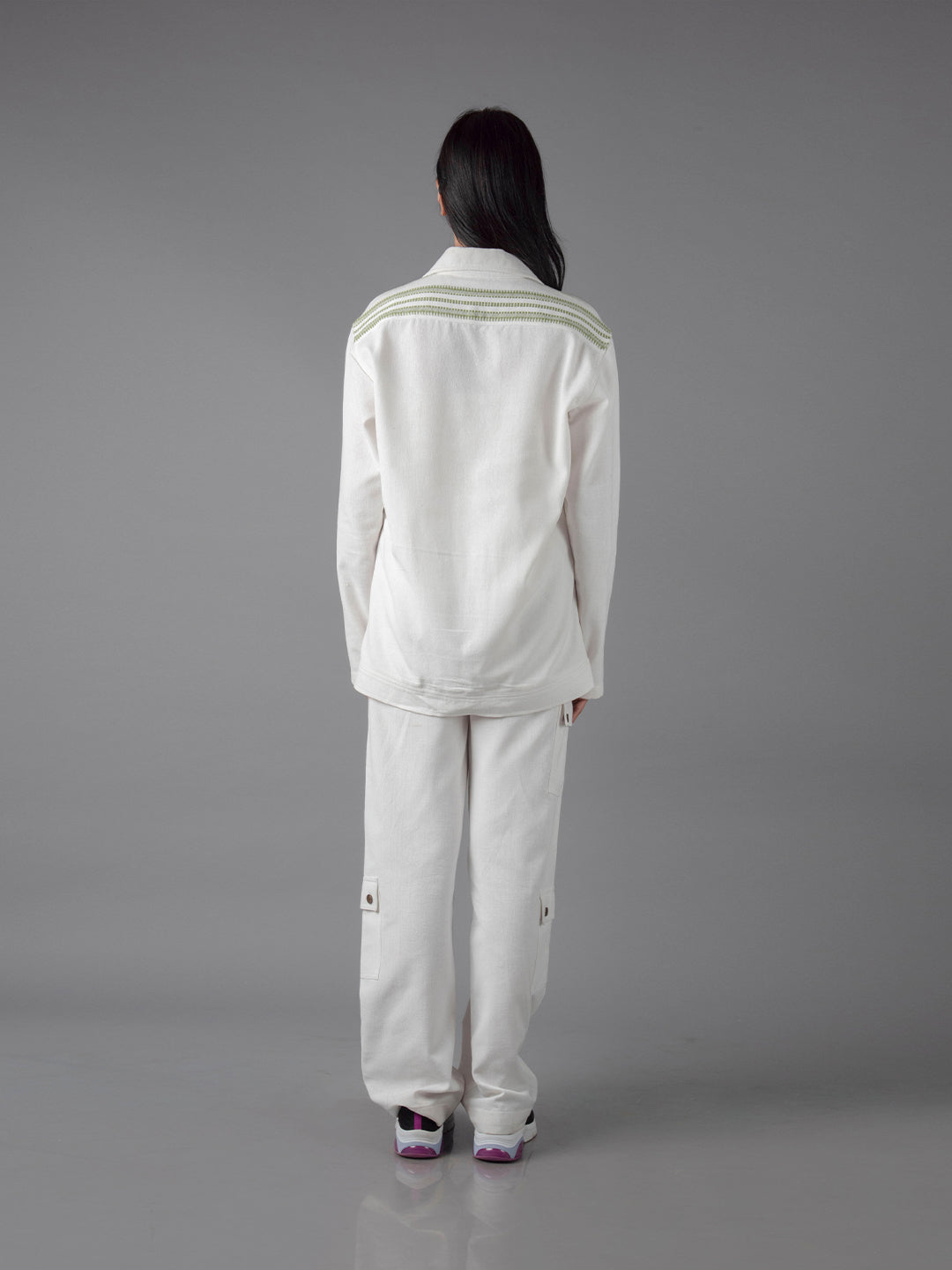 Mitered Shacket and over Length Straight Pant