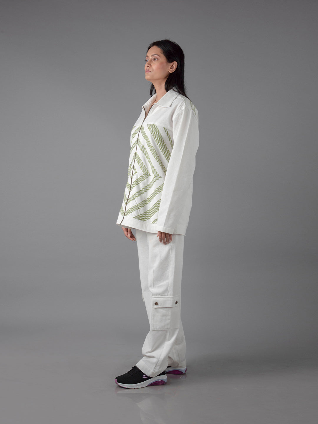 Mitered Shacket and over Length Straight Pant
