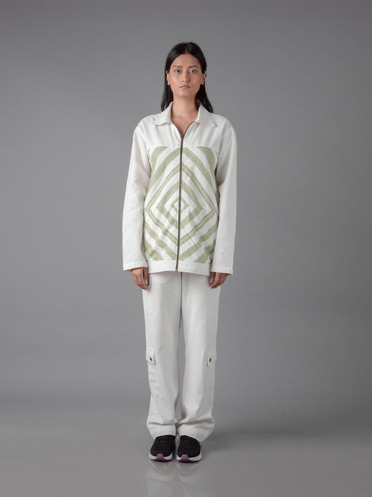 Mitered Shacket and over Length Straight Pant