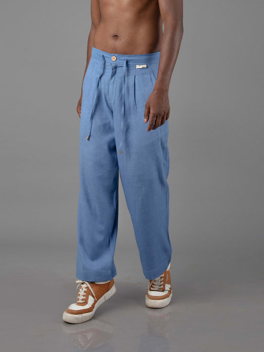 Jharkhand Handloom Textile Unisex Blue Wide Leg Pant