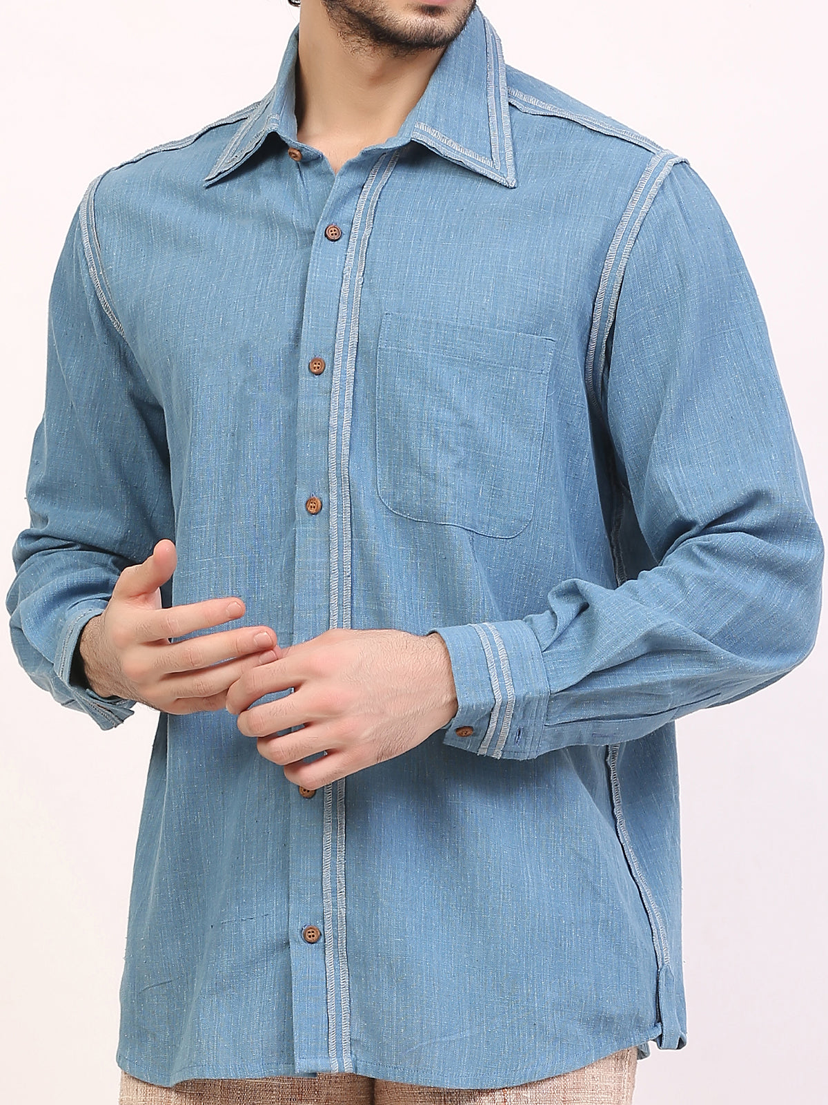 Indigo Overlock Detailing Shirt